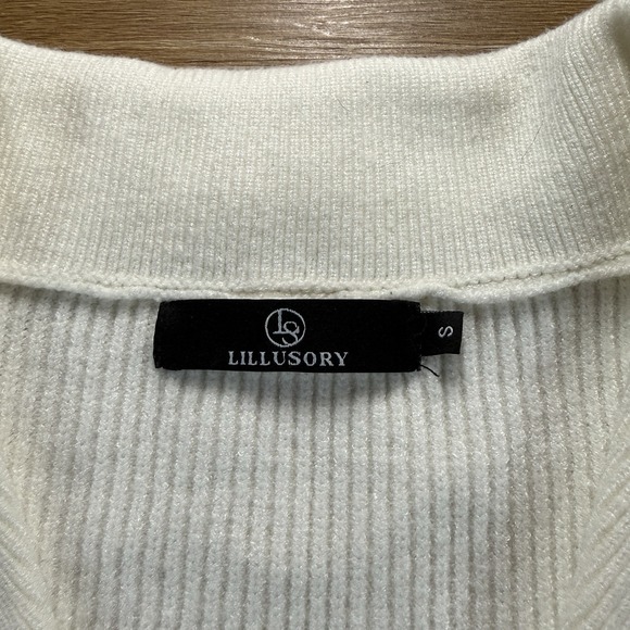 LILLUSORY Women's S Ribbed Henley Sweater Top Ivory Button V-Neck Long Sleeve - Picture 3 of 8